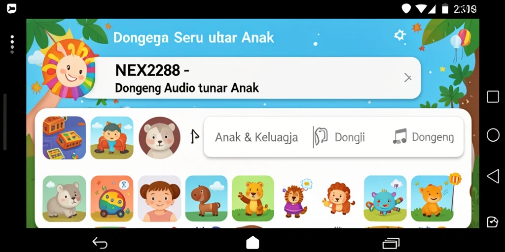 Antarmuka NEX288 yang ramah anak dengan cerita audio yang menarik.