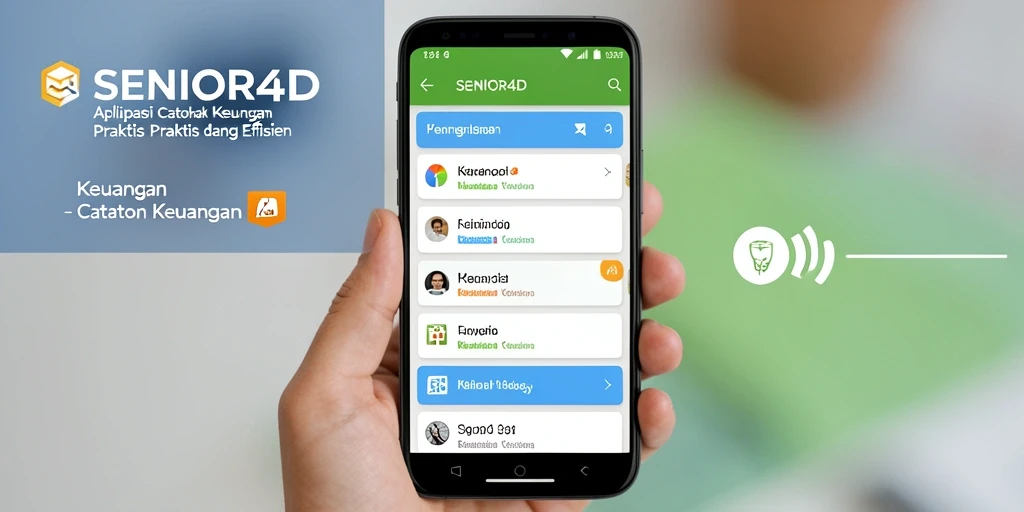 Screenshot antarmuka SENIOR4D menunjukkan fitur catatan keuangan yang lengkap.