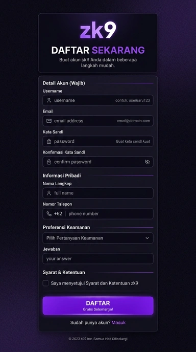 Tampilan halaman daftar zk9